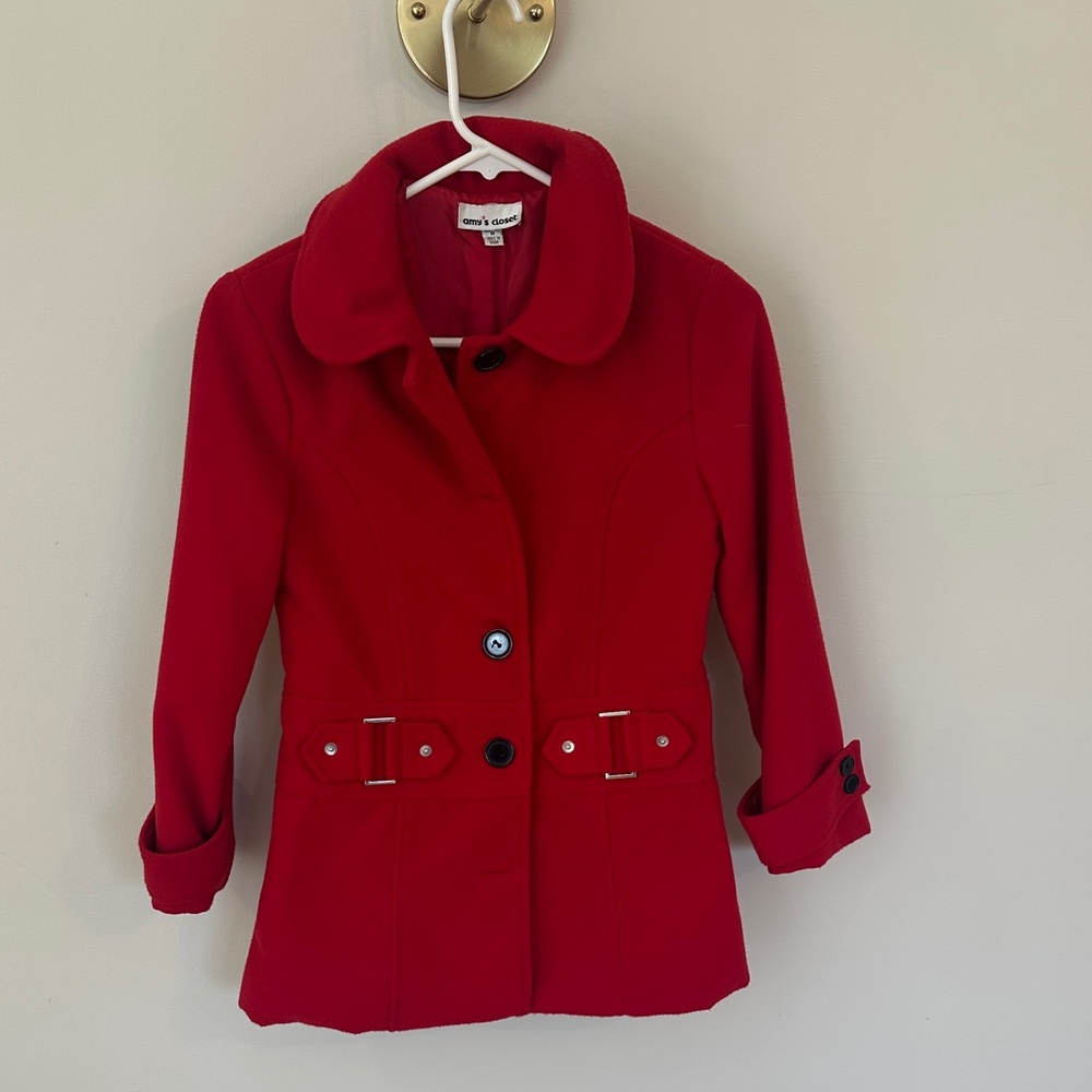 Red Girl’s Peacoat Jacket - Stylish Casual Coat